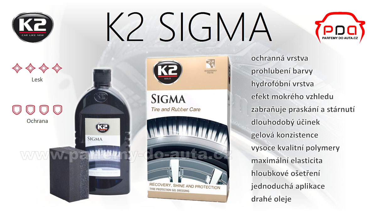 K2 SIGMA 500ml péče o pneumatiky a gumové díly - účinky